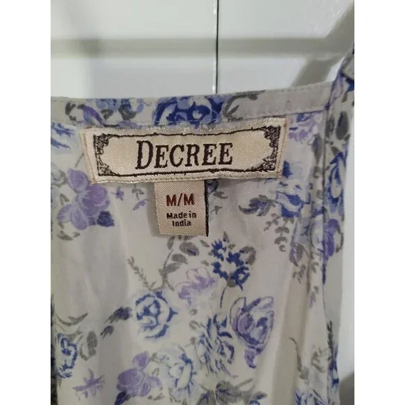 DECREE Women's SZ M Racerback Flowy Tank Ruffle Floral Boho Festival Fairy Gray - Picture 4 of 9